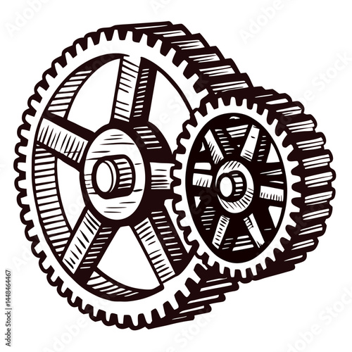 Interlocking industrial gears in motion detailed mechanical engineering design.