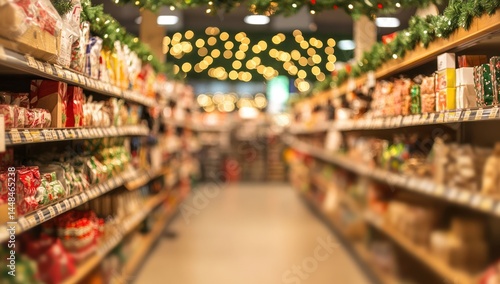 Christmas Supermarket Festive Aisles: A Blurred Festive Shopping Experience