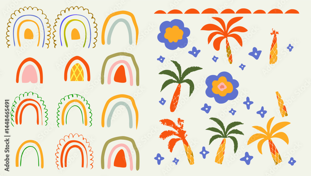 Fototapeta premium hand drawn palm tree doodle seamless pattern set .eps