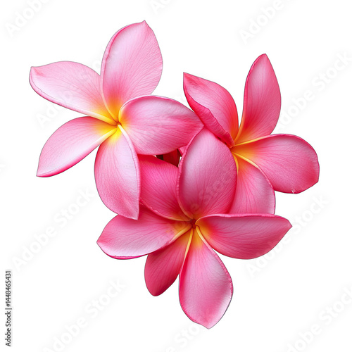 A vibrant arrangement of pink plumeria flowers with delicate petals showcasing a gradient of colors. set against a clean black background. perfect for nature-themed designs or floral decorations