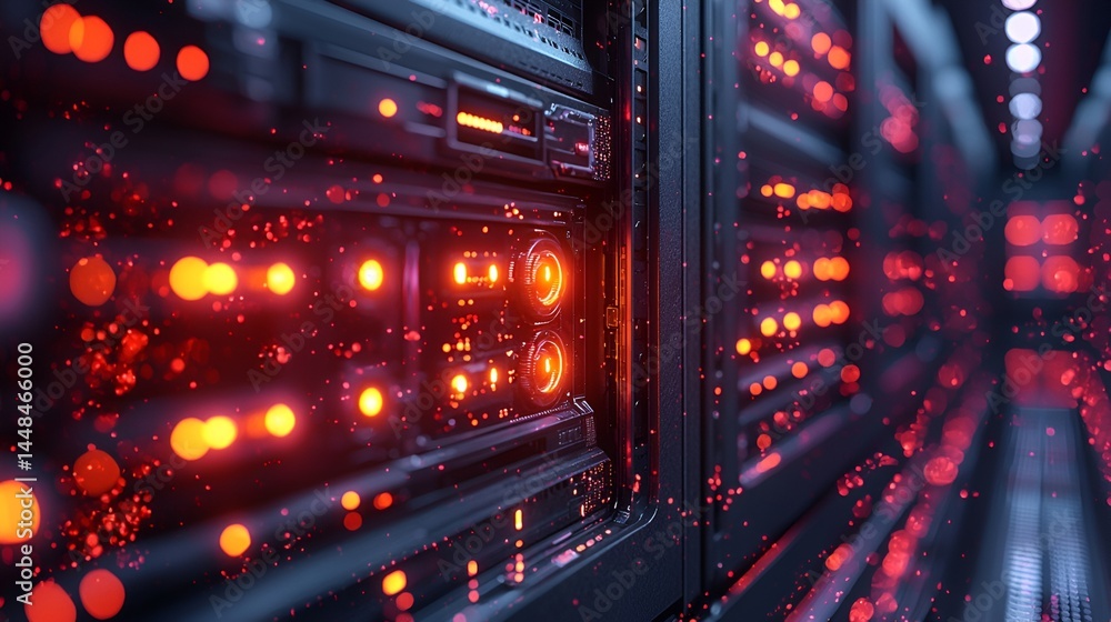 Obraz premium Glowing server rack in a data center.