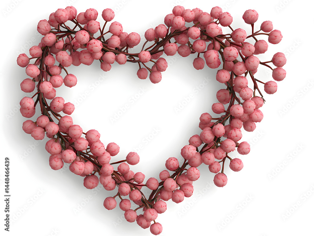 Obraz premium Heart shape made of small pink flowers with delicate branches, creating romantic and charming design