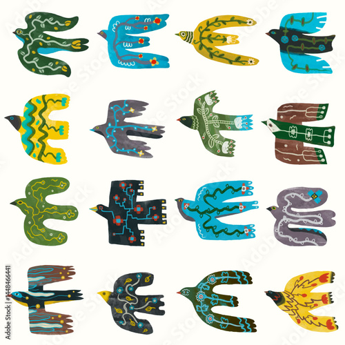 Birds, watercolor painting. vector illustration of animal collection. isolated. freedom concept artwork