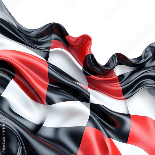 Red black and white checkered flag flowing fabric texture design