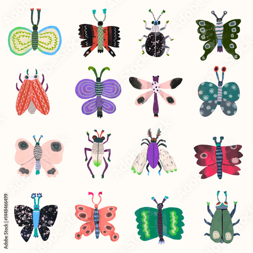 Butterfly and insect. watercolor vector illustration. animal wildlife.	