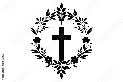 Elegant Cross Surrounded by Floral Wreath Symbolizing Faith, Hope and New Life