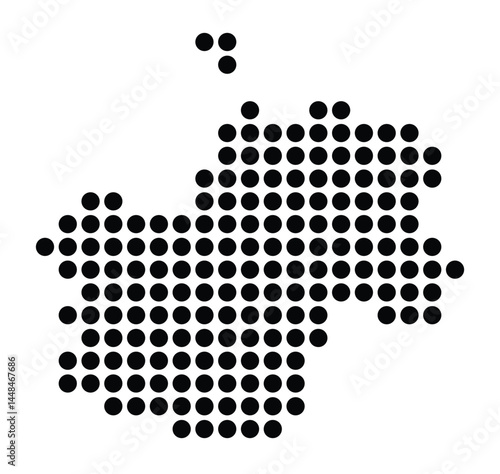 Symbol Map Of the City Schönebeck (Elbe) (Germany) showing the city with a pattern of just a few black dots
