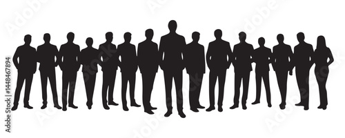 A strong visual of a large group of businesspeople in silhouette.