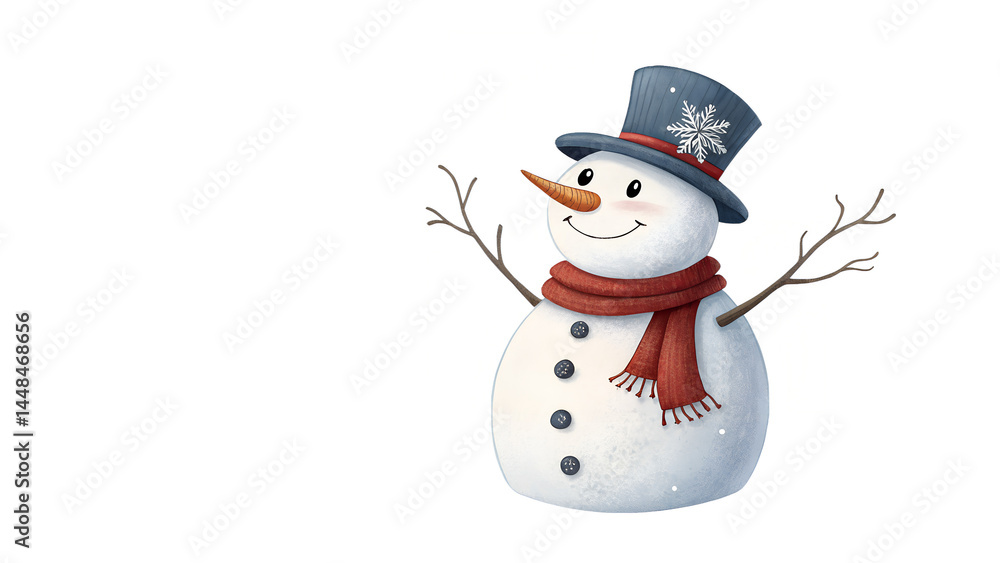 *Cheerful Snowman on Clean White Background with Copy Space* *Cheerful Snowman on Clean White Background with Copy Space*