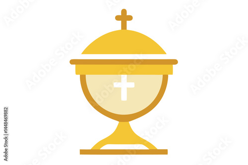Elegant golden chalice with cross emblem, a religious representation of faith
