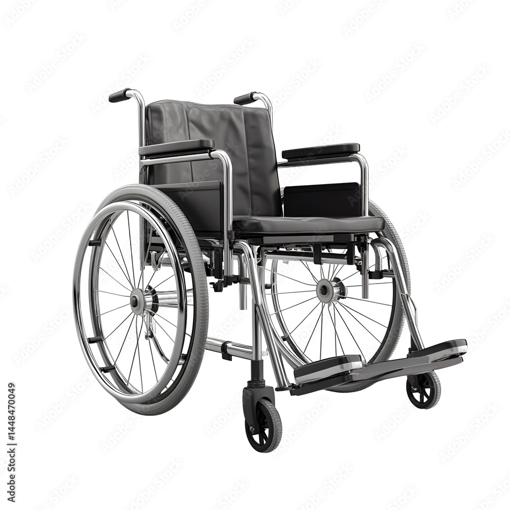 Fototapeta premium Modern Wheelchair Design Black Seat Chrome Frame Mobility Assistance