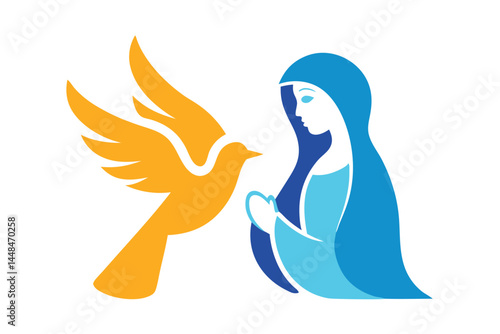 Abstract depiction of the Annunciation featuring the Virgin Mary and a dove