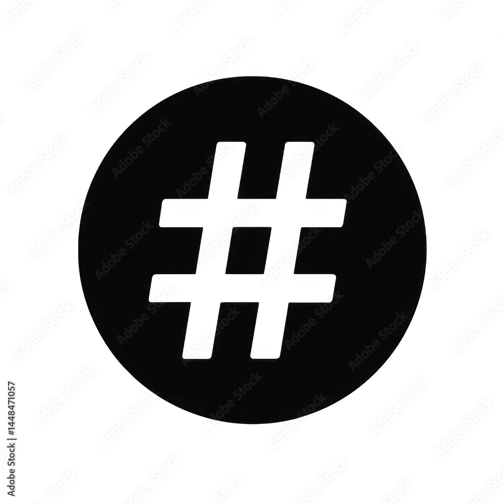 Obraz premium A clean, bold graphic featuring a white hash mark symbol prominently displayed inside a solid black circle.