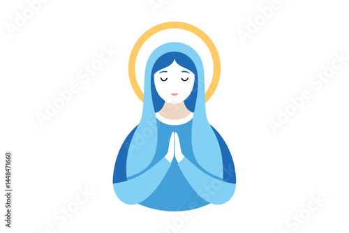 Vector illustration of Virgin Mary with a halo in prayer position