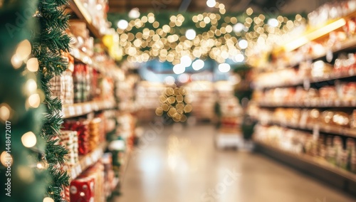 Festive Grocery Store Aisle Decorated for Christmas Season