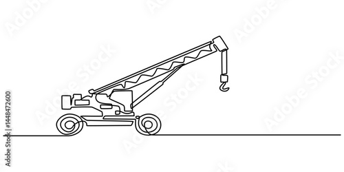 Tower crane one line continuous line. Outline line art tower crane. Hand drawn vector art, Continuous one line drawing of construction crane. Vector illustration, Elegant construction: Minimalist pro.