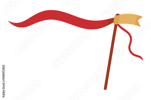 Colorful illustration of a red waving flag on a brown pole