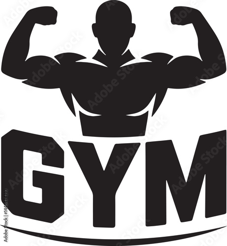 Fitness Center Logo Design With Muscular Silhouette And Bold Gym Text