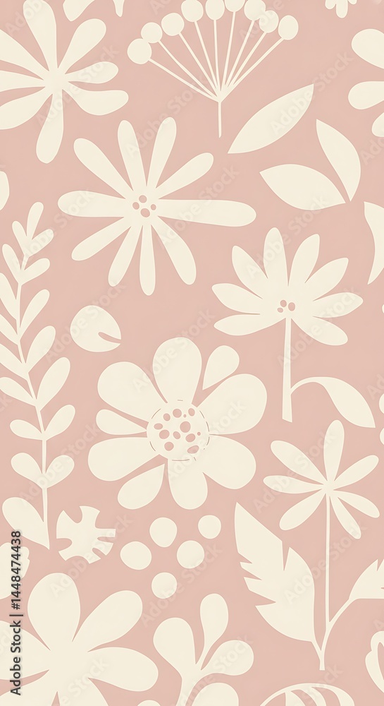 Modern botanical seamless pattern. Cream floral shapes on soft pink background. Flat graphic design illustration. Modern botanical seamless pattern. Cream floral shapes on soft pink background. Flat graphic design illustration.