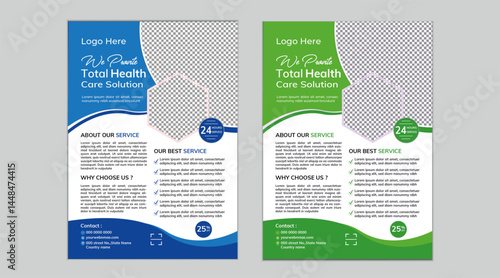 A bundle 2 templates of different colors a4 flyer template, modern medical flyer template,  Business abstract vector template. Brochure design, cover modern layout, annual report, poster,  Creative