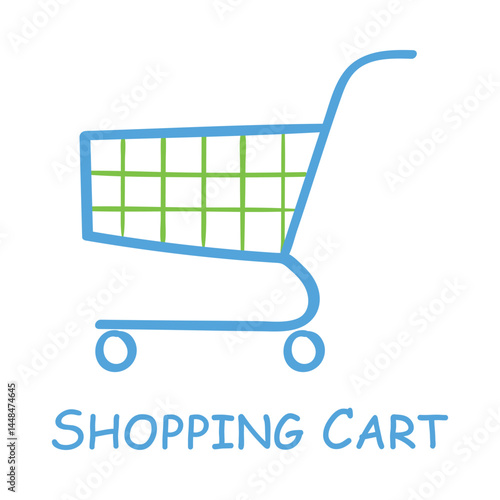 Vector icon for Shopping Cart. A cart with wheels representing purchasing, retail, and e-commerce services.