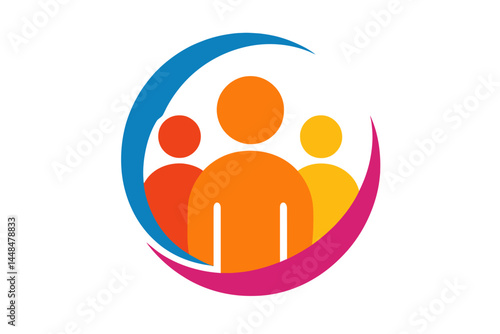 Abstract vector illustration of a team logo, symbolizing community, partnership, group, startup, or teamwork, through a creative icon of three people