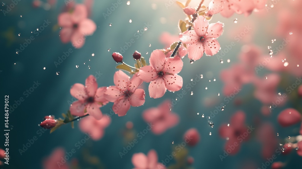 Soft pink blossoms in a gentle spring rain. Soft pink blossoms in a gentle spring rain.