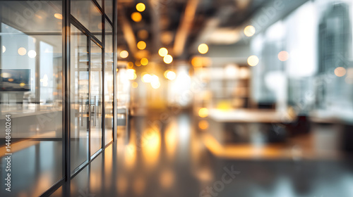Dynamic office space overview contemporary workplace blurred interior modern design aesthetic ambience