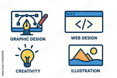 Flat design concept icons compiled for use in graphic and web design projects