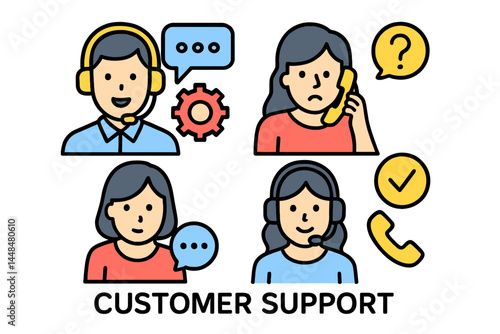 Customer support line symbols can be edited and used in website marketing, logos, apps, templates, and UI designs as vector illustrations