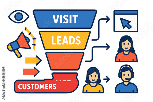 Vector illustration of a business purchase conversion or sales funnel infographic