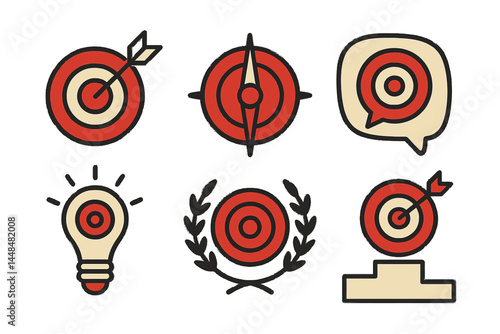 The logo design for Target features a red, ash, and grey background, symbolizing a red aim, arrow, compass, speech bubble, idea concept, perfect hit, winner, and target goal icon