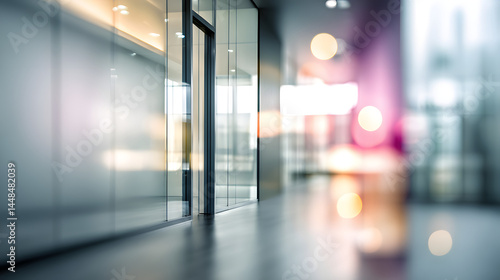 Blurred office interior with open door modern workspace contemporary design professional setting