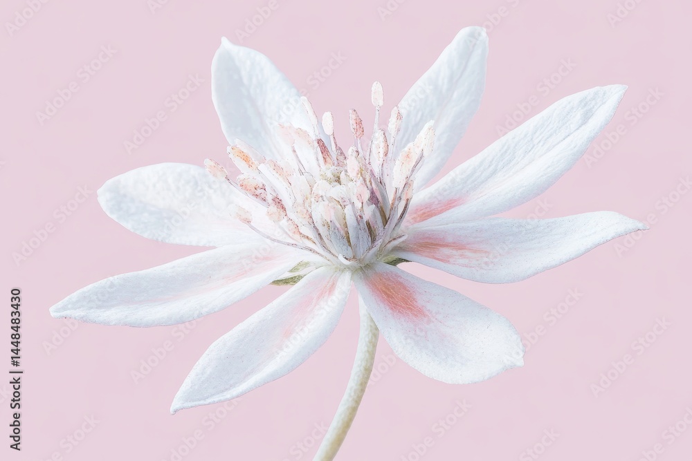 Delicate, single flower against a soft pink backdrop. Delicate, single flower against a soft pink backdrop.