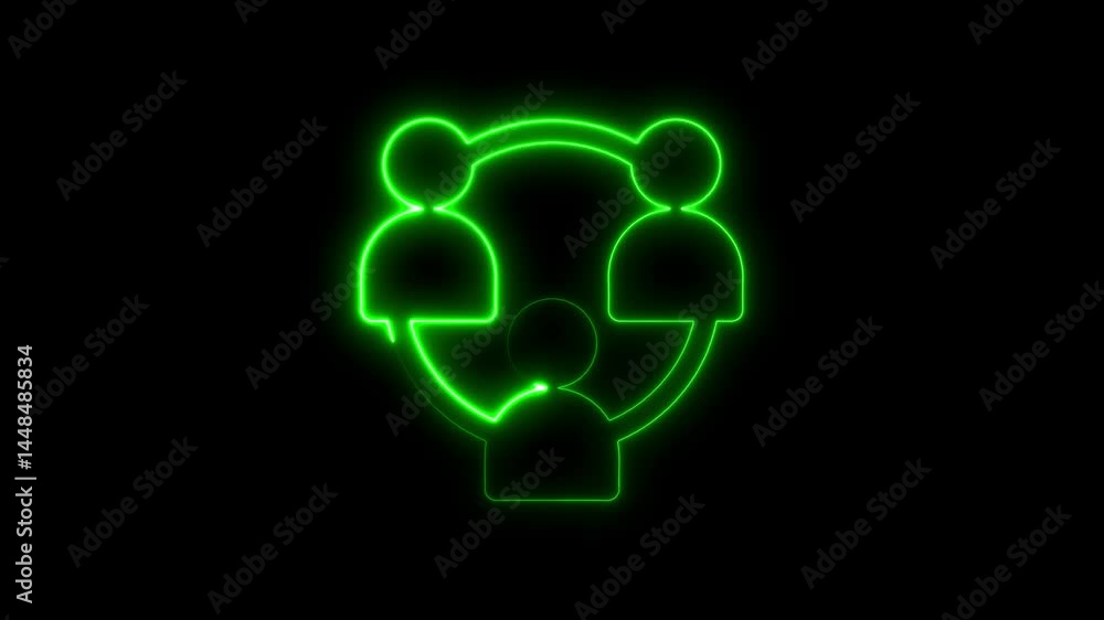 Glowing neon graphic illustrating collaboration and teamwork on a black background Glowing neon graphic illustrating collaboration and teamwork on a black background
