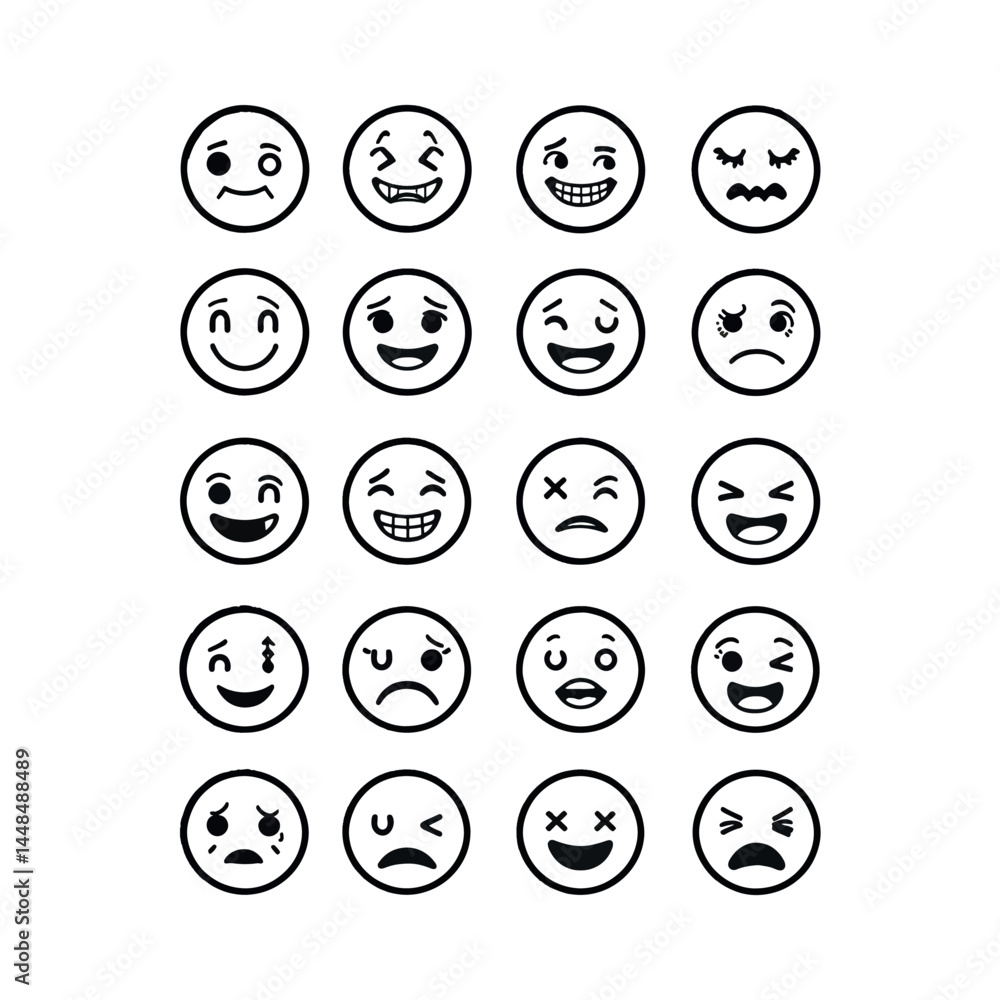 Collection of 20 Expressive Emoji Faces Emotion Icons. Collection of 20 Expressive Emoji Faces Emotion Icons.