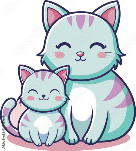 loving mother cat cuddling her kitten vector illustration