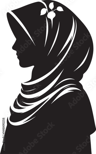 Hijab Silhouette Vector Muslim Woman Modesty Religious Headscarf Islamic Fashion Illustration