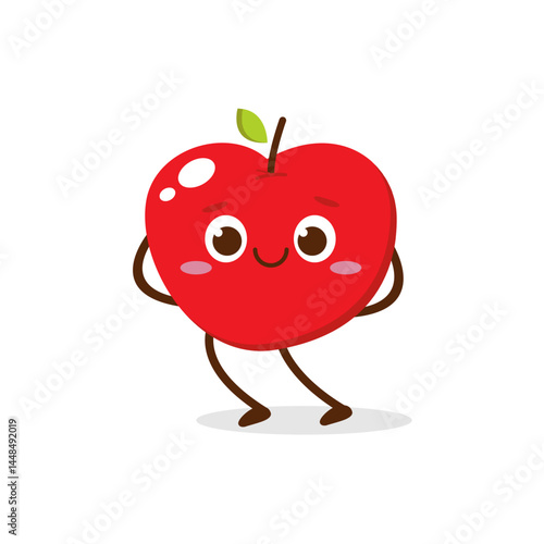 Cute Smiling Red Apple Character. Kawaii Red Fruit Mascot Style Vector. Cute vector character set in various action emotions. Collection symbols isolated on a white background