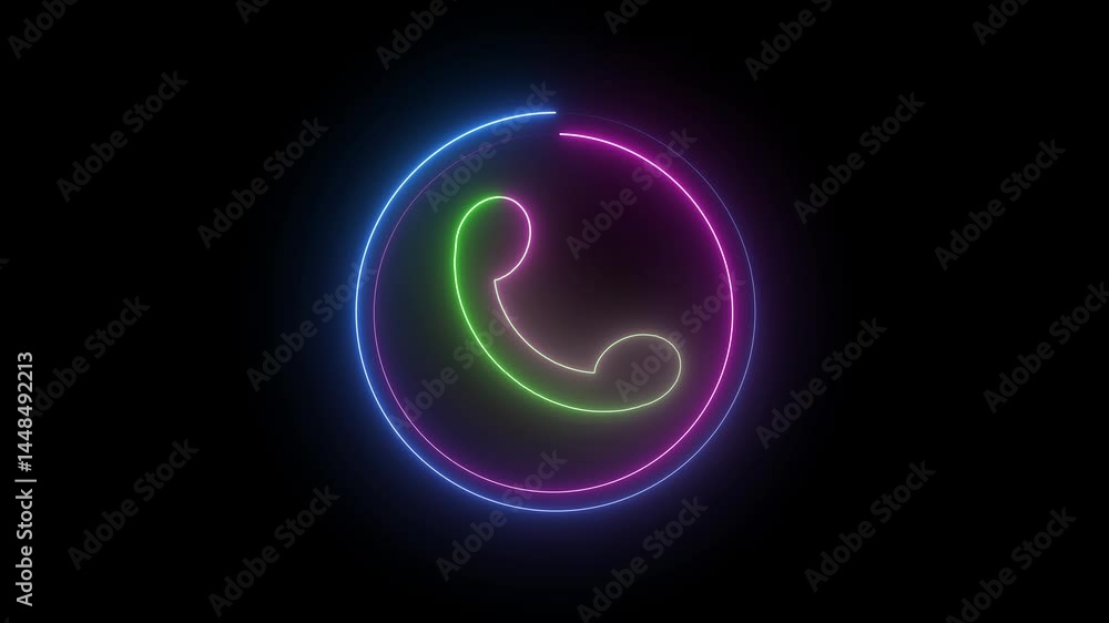 Colorful neon animation of an incoming call symbol. Perfect for tech intros, communication apps, or digital media content. Colorful neon animation of an incoming call symbol. Perfect for tech intros, communication apps, or digital media content.