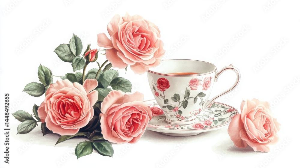 Mom rose bunch and tea isolated with white background Mom rose bunch and tea isolated with white background