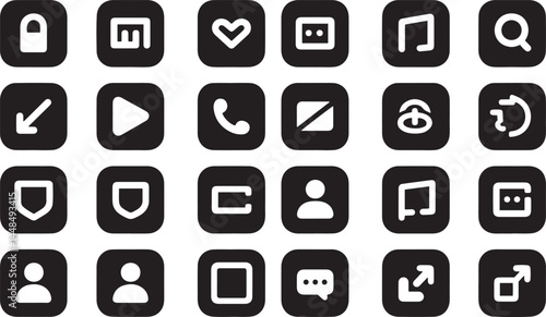 User Interface UI Icons design clean and uniform in style, with a black design and transparent background