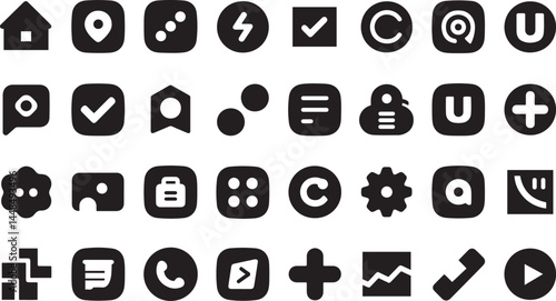 User Interface UI Icons design clean and uniform in style, with a black design and transparent background