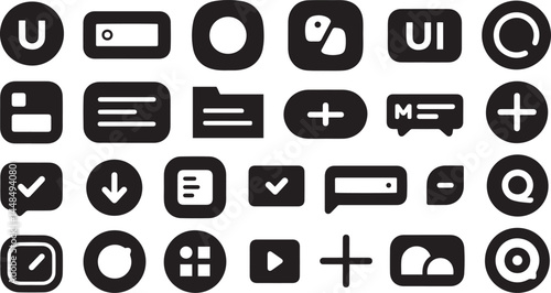 User Interface UI Icons design clean and uniform in style, with a black design and transparent background