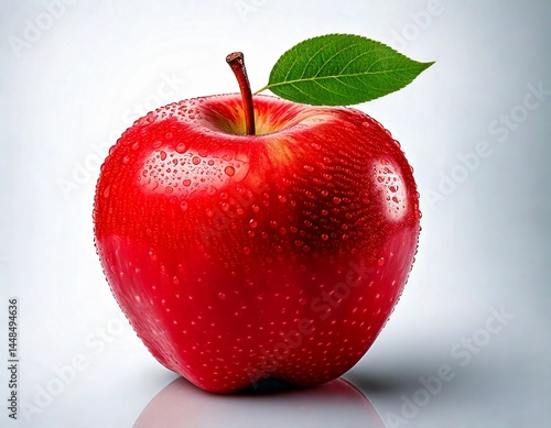  Red Apple with Leaf- Fresh Fruit generated ai 