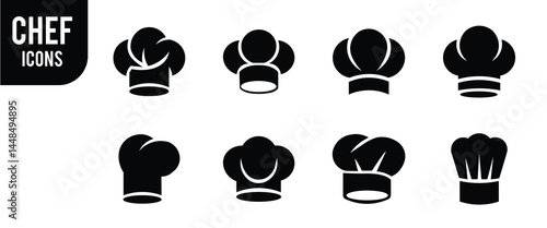  "Chef Hat Icons Set. Minimalist Cooking and Kitchen Logo Symbols."