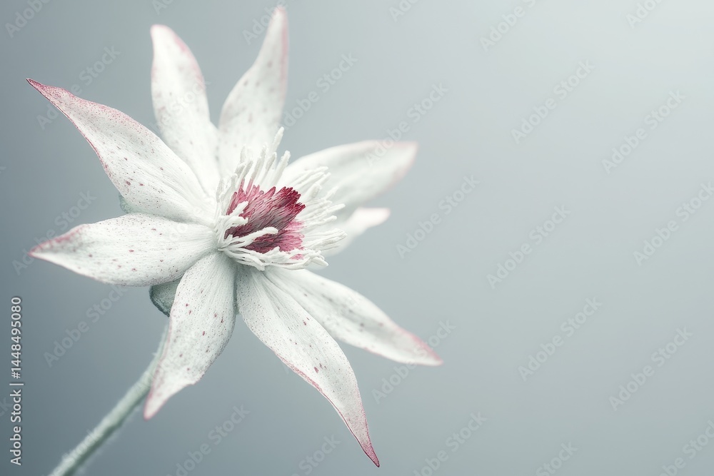 Delicate white flower with subtle pink details. Delicate white flower with subtle pink details.