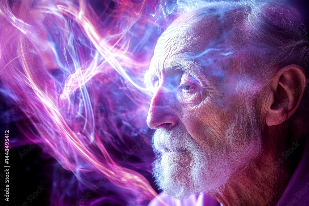 Cancer - issue in old age: abstract image of individual status. Age-related disorder. Sad old age. Metaphorical cancer awareness of a aging. Old man problems. Aging struggles. Lonely senio.