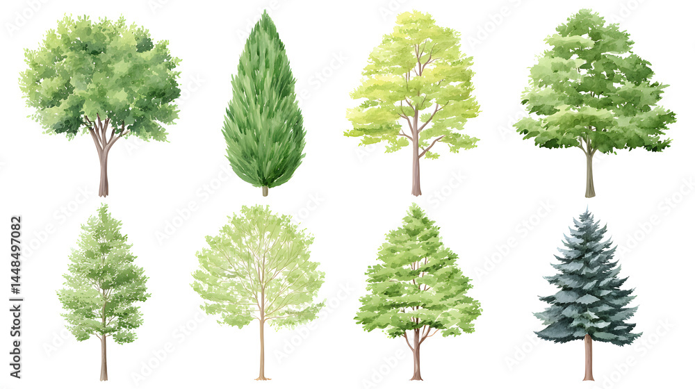 Fototapeta premium Watercolor Tree elevation view– Isolated on White