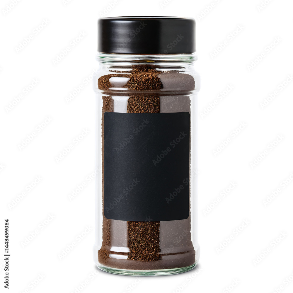 glass jar of coffee powder isolated on transparent background